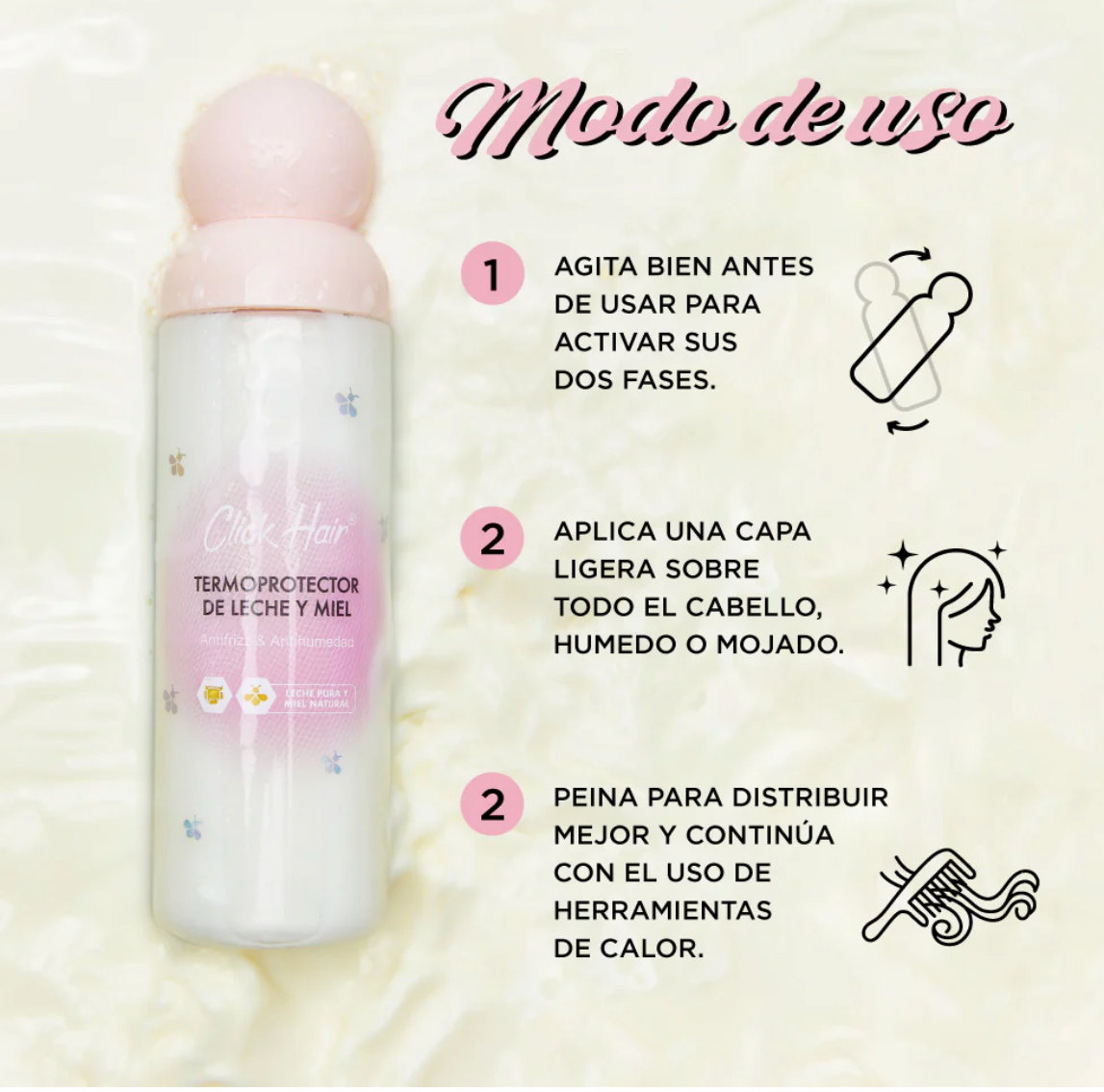 TERMOPROTECTOR BIFASICO LECHE Y MIEL CLICK HAIR